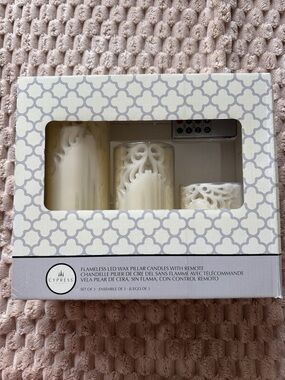 Cypress Ivory Carved Flameless Pillar Candle Set with Remote